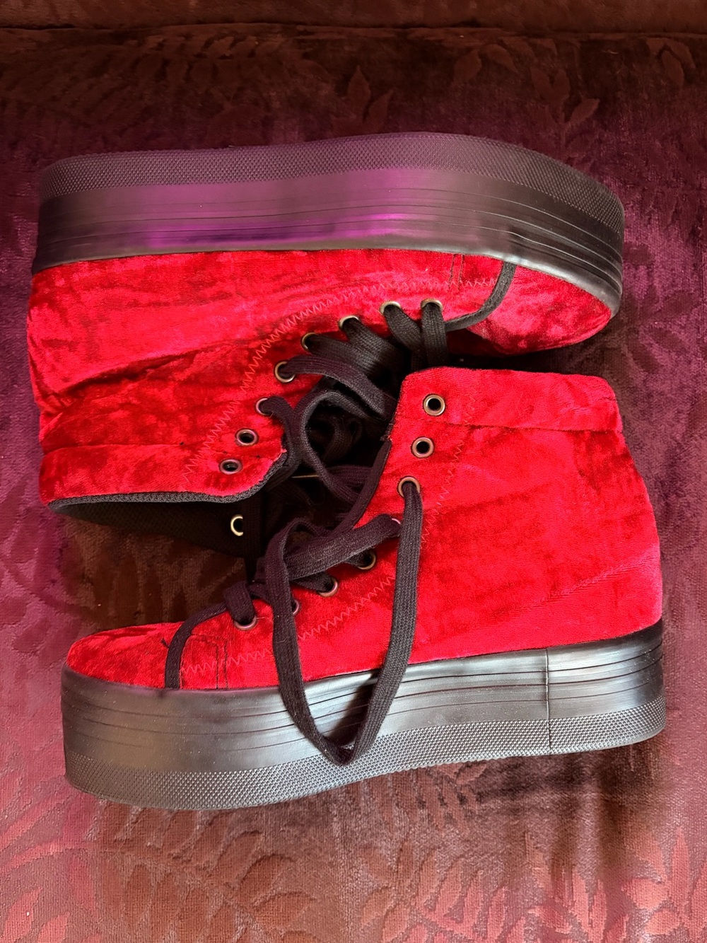 Jeffrey Campbell Red Velvet Platform High-Top Sneakers